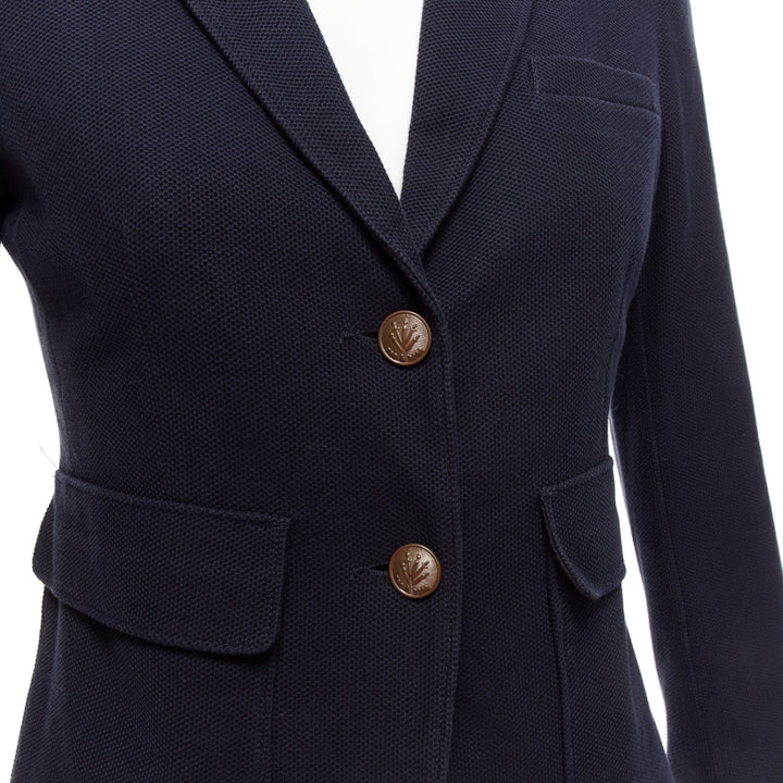 RAG & BONE navy waffle cotton daggers buttons 3 pockets fitted blazer US2 S