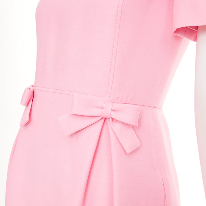 VALENTINO 2023 Crepe Couture pink virgin wool silk bow detail dress IT40 S