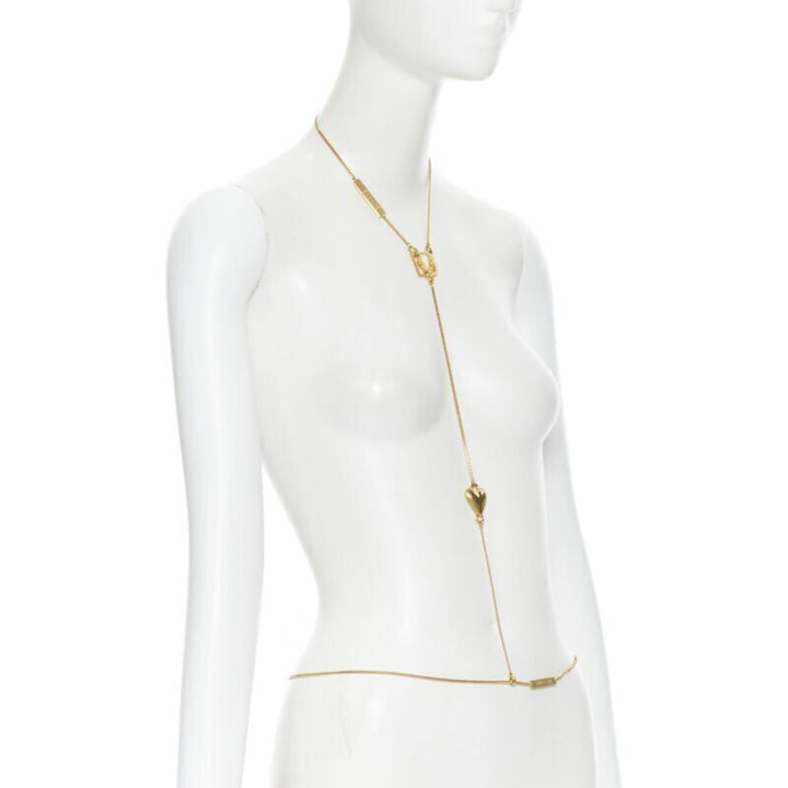 VERSACE DV Virtus Love Heart logo plate Medusa gold-tone bodychain necklace