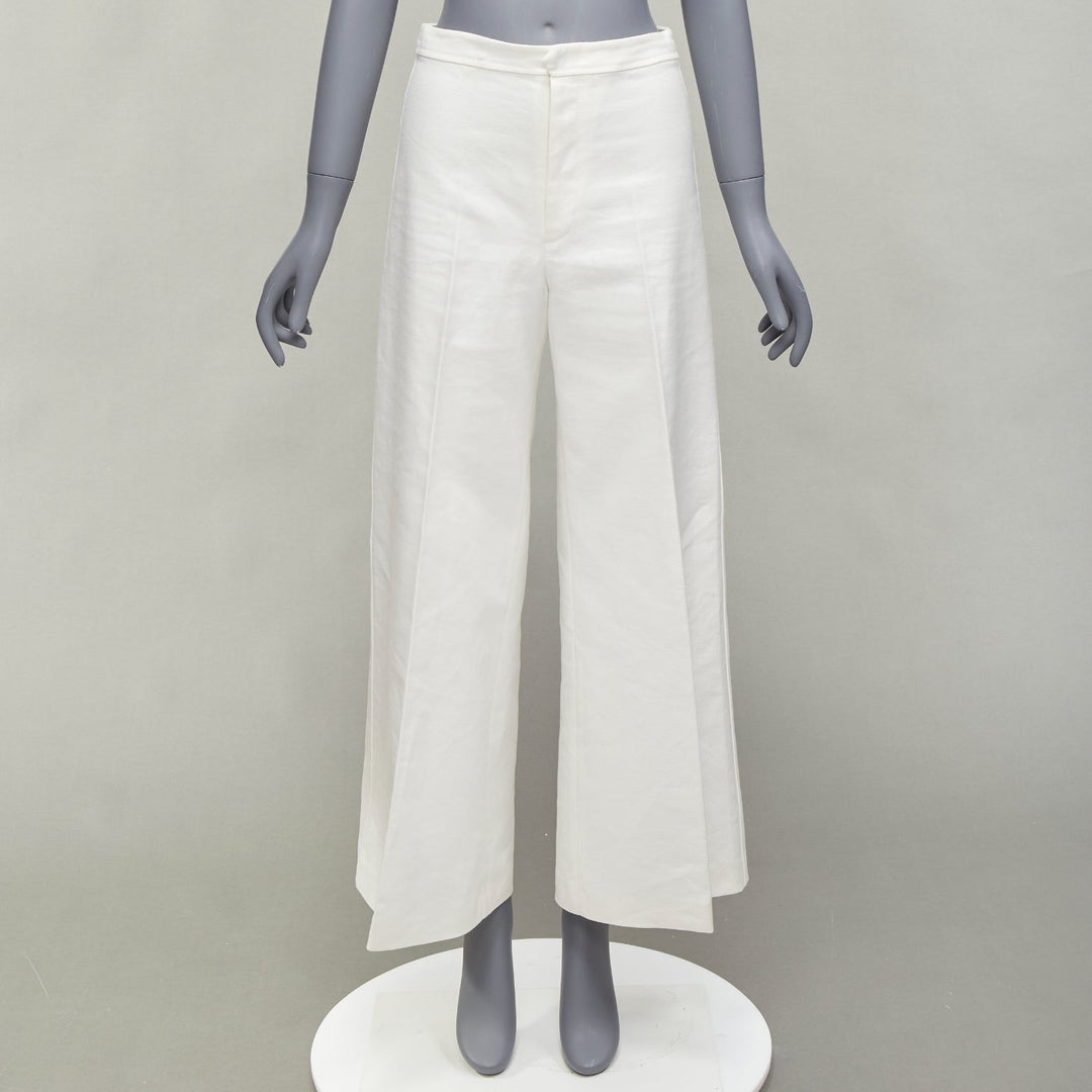ISABEL MARANT white cotton linen high waist wide leg cropped pants FR36 S