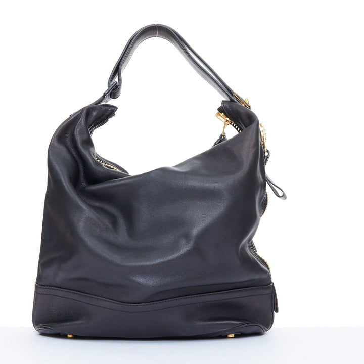 TOM FORD 2014 Jennifer oversized chunky gold zip black leather hobo bag pouch
