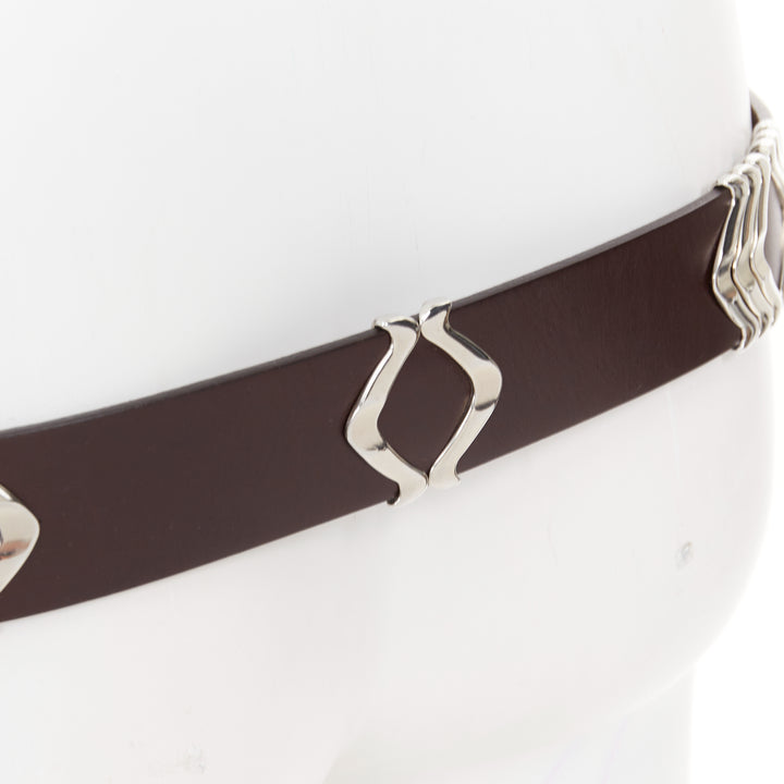 ISABEL MARANT 2021 Tehora dark brown calfskin leather silver chevron belt 85cm