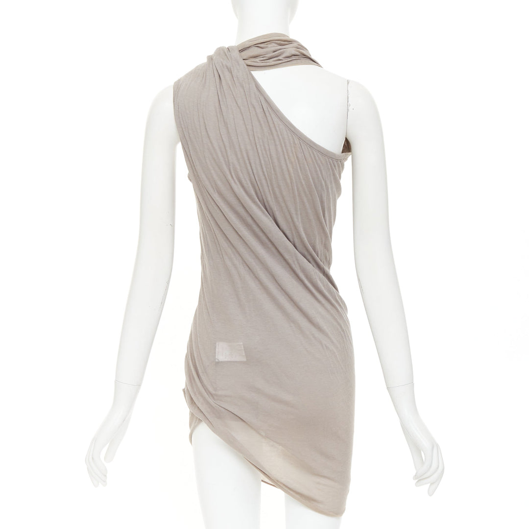 RICK OWENS 2010 Release Tornado grey cotton twisted cowl drape tank top IT40 S