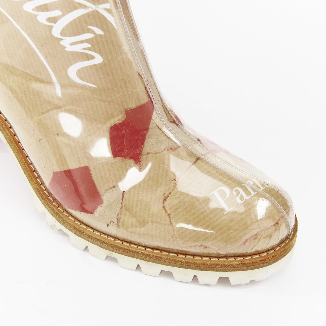 CHRISTIAN LOUBOUTIN Loubikraft Loubi kraft paper PVC block heel boots EU37.5