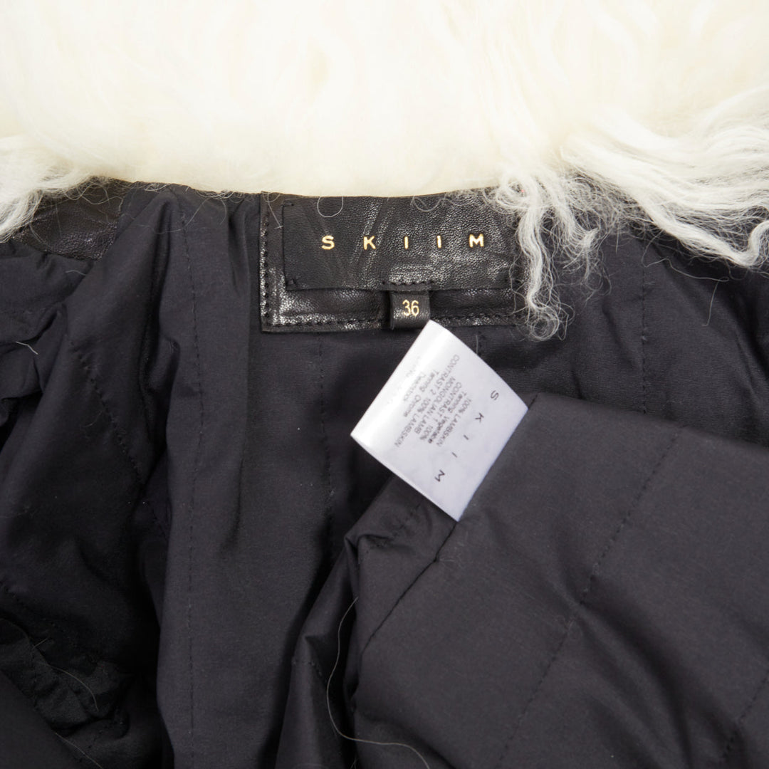 SKIIM PARIS Fran Mongolian diamond embossed lambskin black leather coat FR36 S