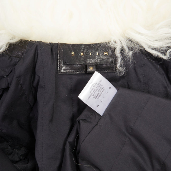 SKIIM PARIS Fran Mongolian diamond embossed lambskin black leather coat FR36 S