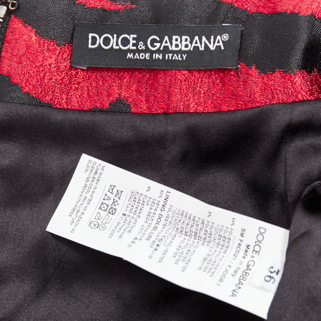 DOLCE GABBANA red black tiger stripe metallic jacquard high mini skirt IT36 XS