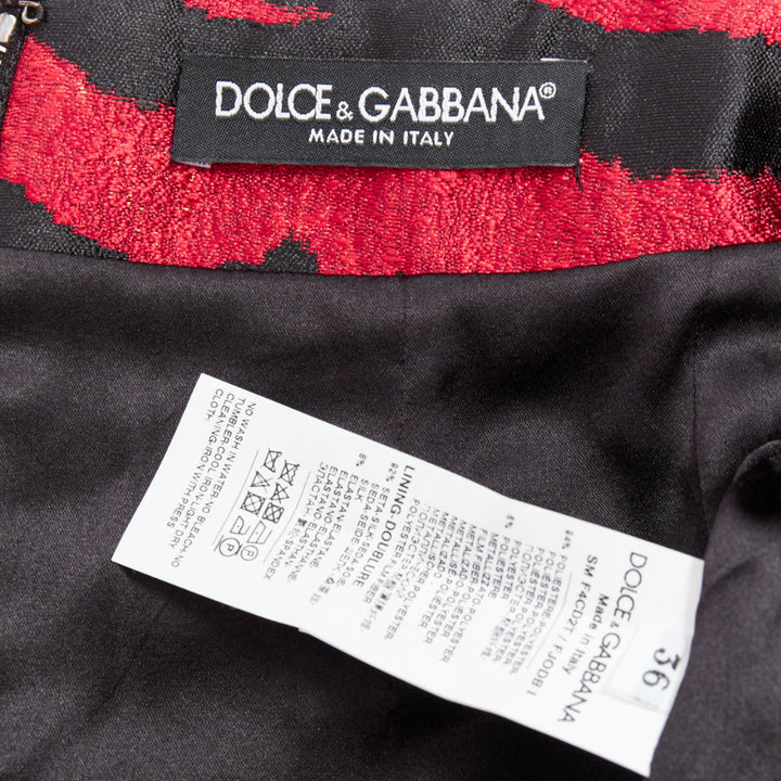 DOLCE GABBANA red black tiger stripe metallic jacquard high mini skirt IT36 XS