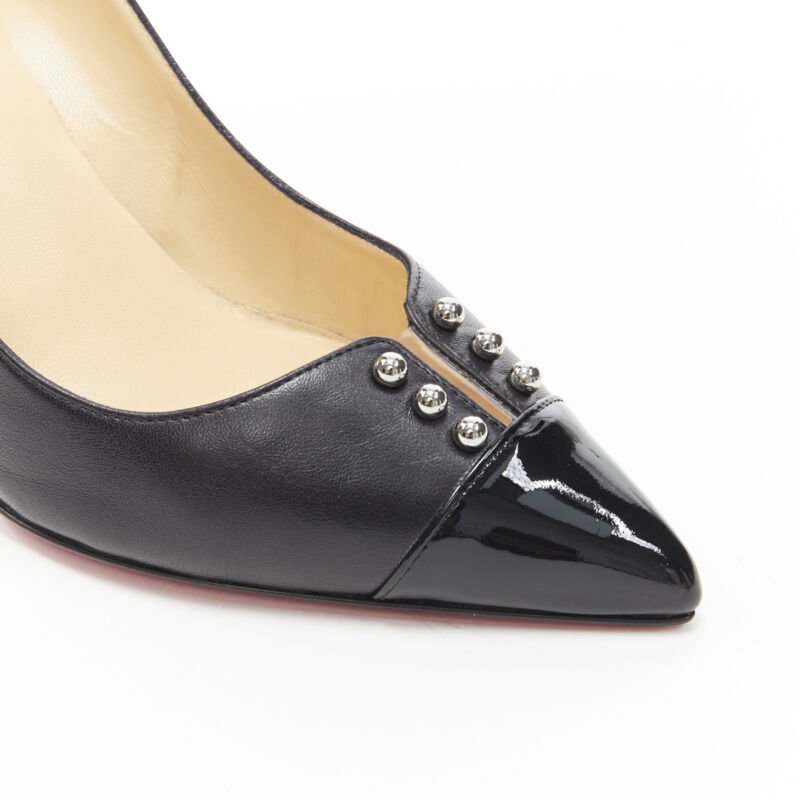 CHRSTIAN LOUBOUTIN Predupump 85 black leather PVC stud toe cap pump EU39.5