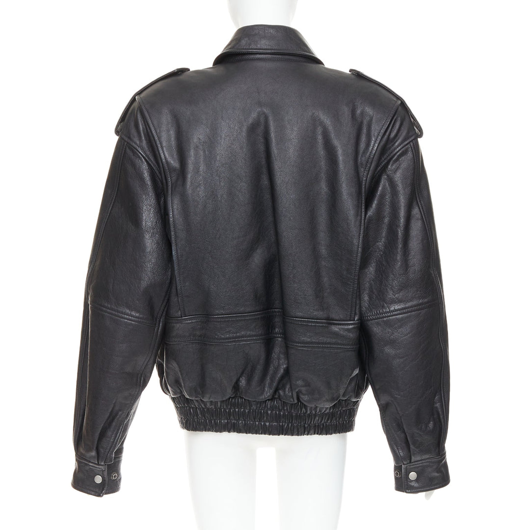 rare SAINT LAURENT 2023 Runway black cow oversized aviator bomber jacket FR38 M