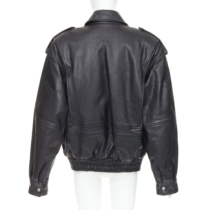 rare SAINT LAURENT 2023 Runway black cow oversized aviator bomber jacket FR38 M
