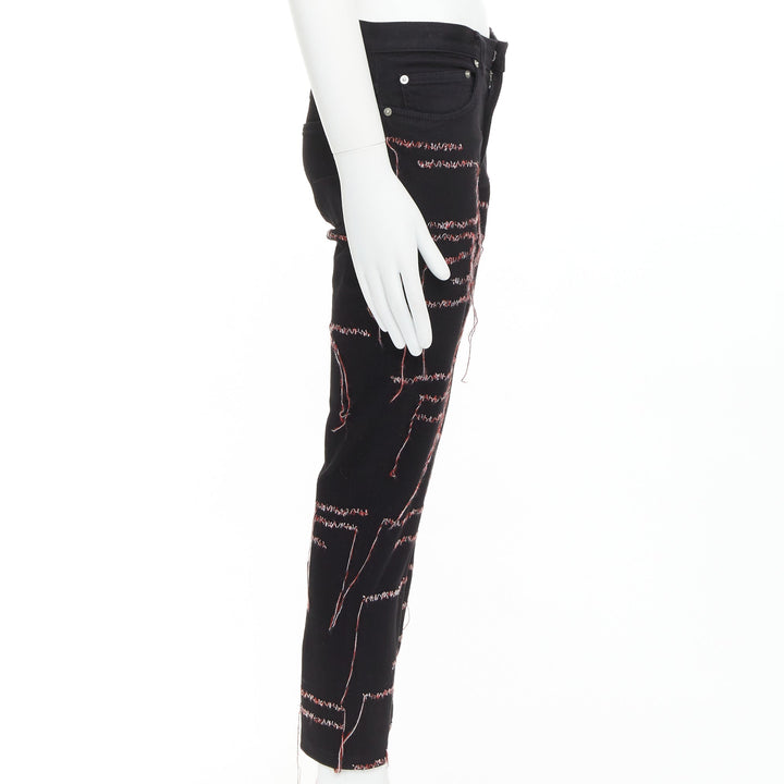 DIOR HOMME 2016 Runway black red white stitch cropped jeans 30" Lil Uzi Vert