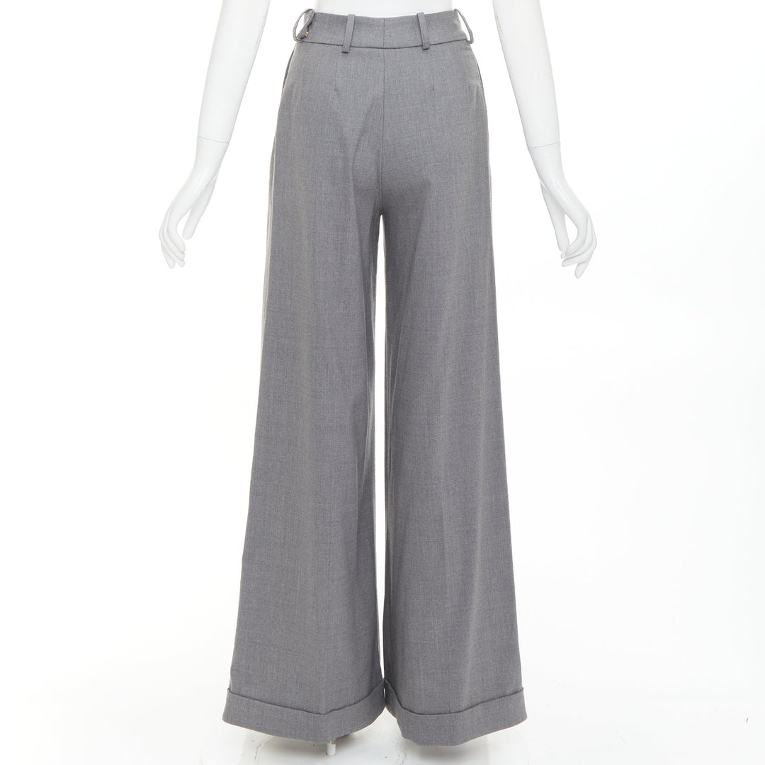 ALEXANDRE VAUTHIER COUTURE grey rolled hem high waist pleat front wide leg pants