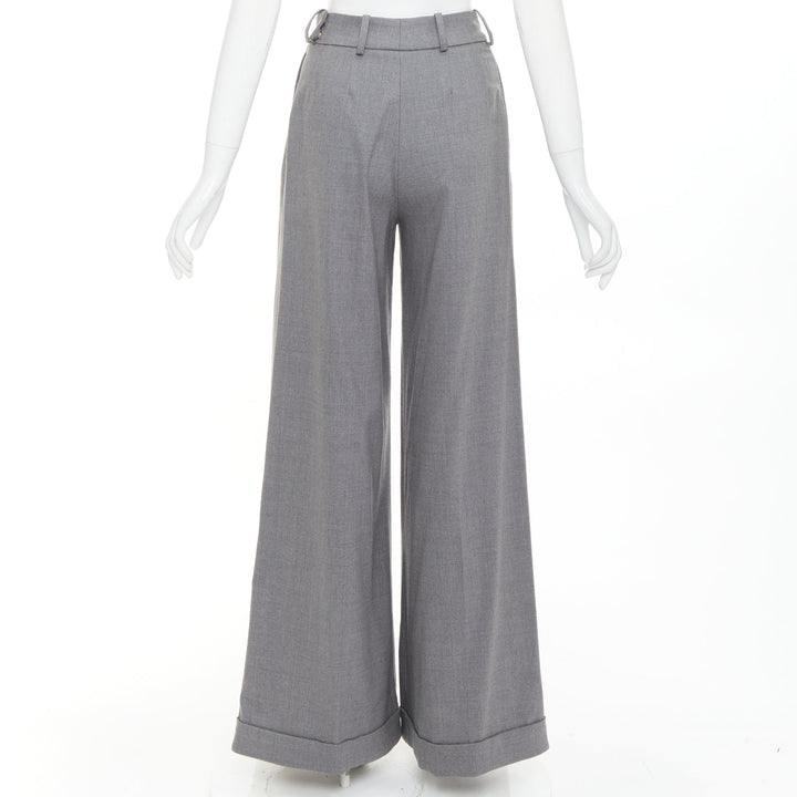 ALEXANDRE VAUTHIER COUTURE grey rolled hem high waist pleat front wide leg pants