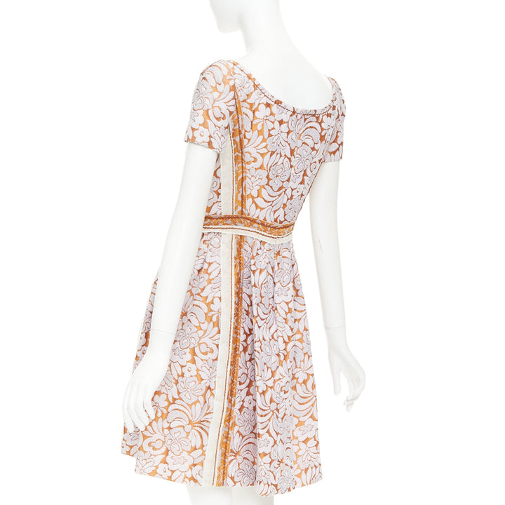 PRADA 2015 Runway purple brown floral jacquard overlocked stitch dress IT38 XS