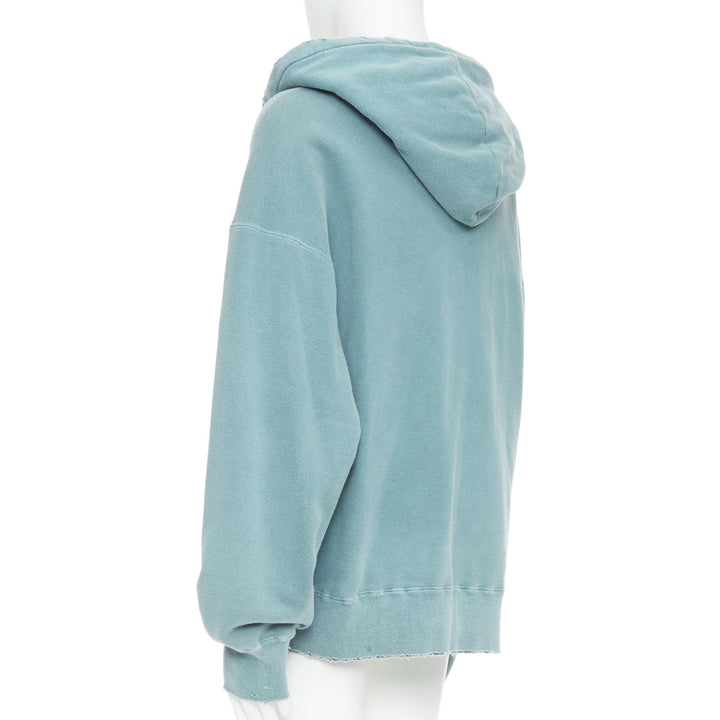 ANCELLM teal blue washed cotton drawstring distressed oversized hoodie JP1 S