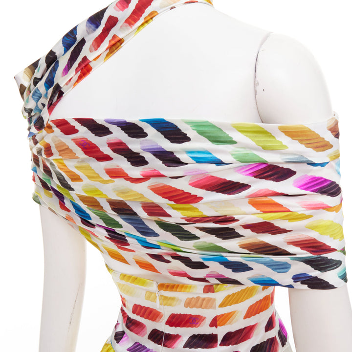 CHANEL Karl Lagerfeld 2014 Runway Colorama icon brush silk top skirt FR34 XS