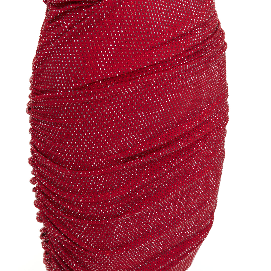 ALEXANDRE VAUTHIER Daring Red crystal stass encrusted plunge mini dress IT40 S