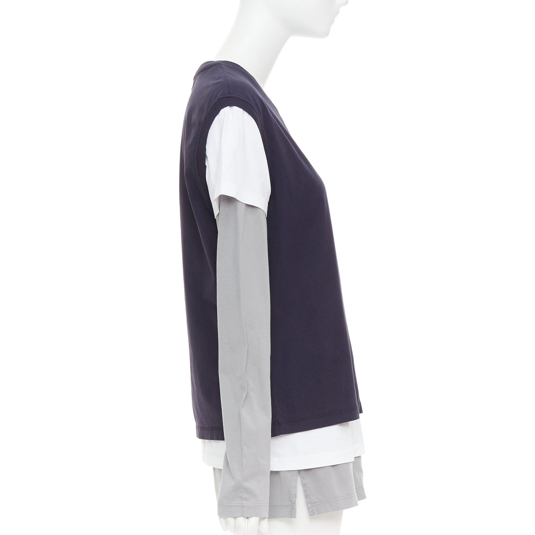 MIU MIU 2024 Set of 3 navy white grey cotton logo jersey layering tshirt M