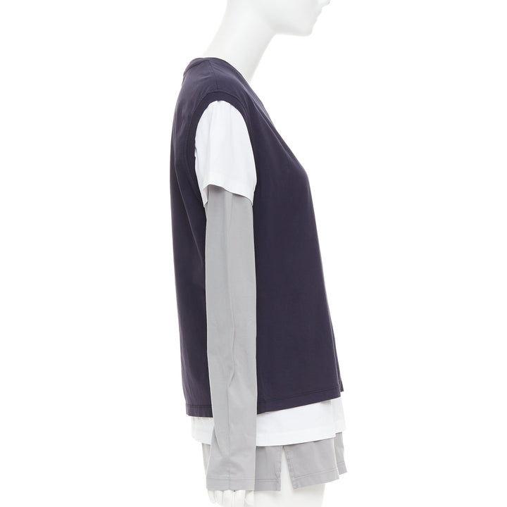 MIU MIU 2024 Set of 3 navy white grey cotton logo jersey layering tshirt M