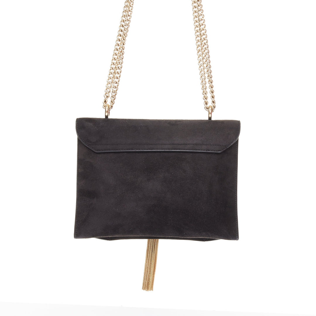 ROGER VIVIER 2017 Club Chain suede gold chain tassel buckle RV evening clutch