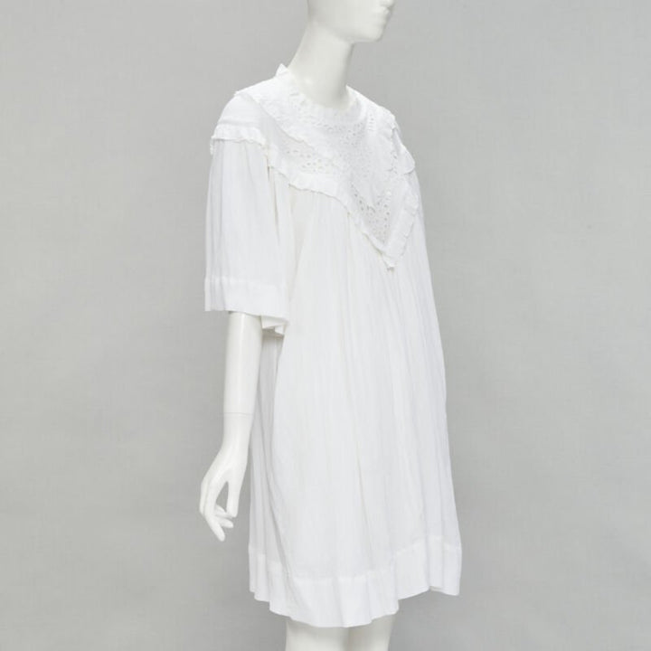 ISABEL MARANT ETOILE white viscose eyelet ruffle collar boho dress FR40 M