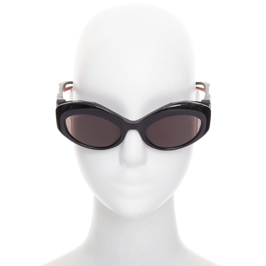 BALENCIAGA BB0053S Hybrid Oval black grey sporty rubber temple sunglasses