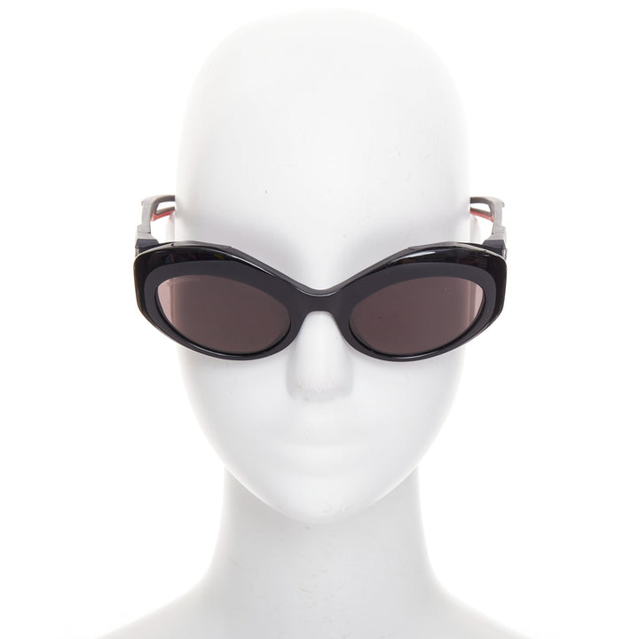 BALENCIAGA BB0053S Hybrid Oval black grey sporty rubber temple sunglasses