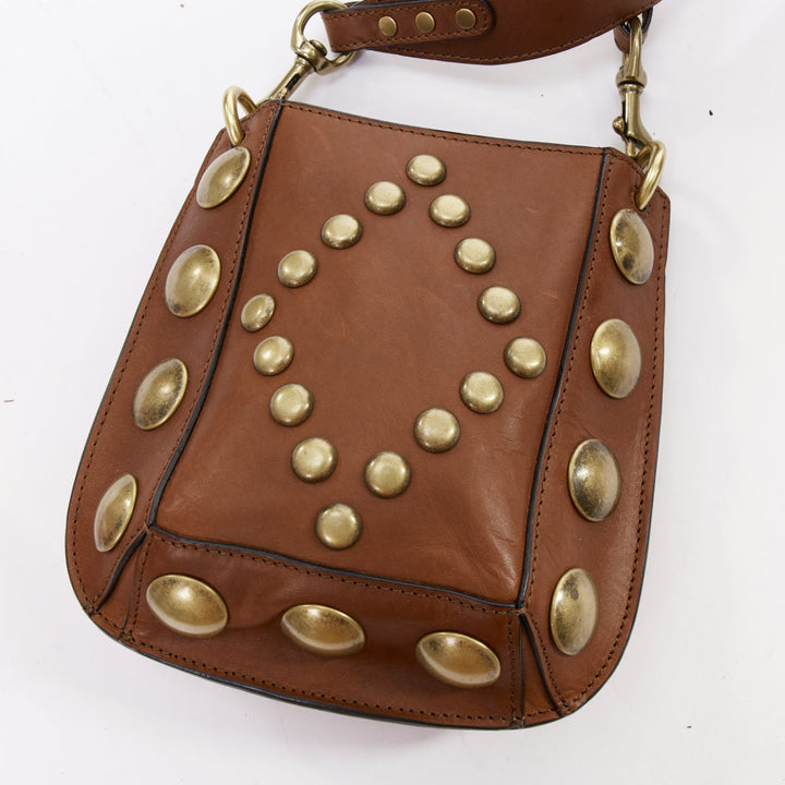 ISABEL MARANT Nasko brown leather gold round studs crossbody hobo bag