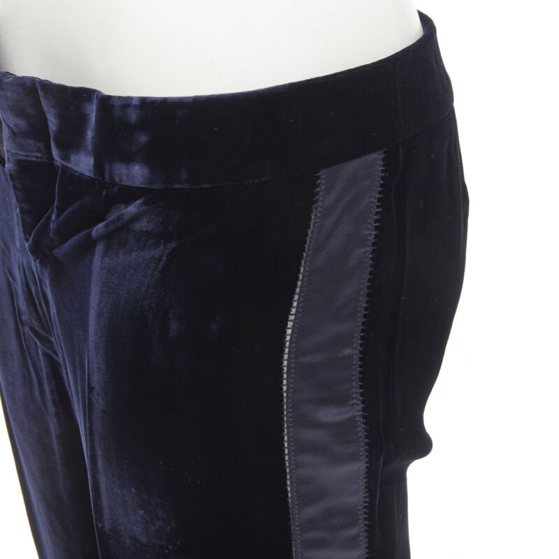 GUCCI Vintage navy blue velvet ladder seam side stripe tuxedo pants IT38 XS