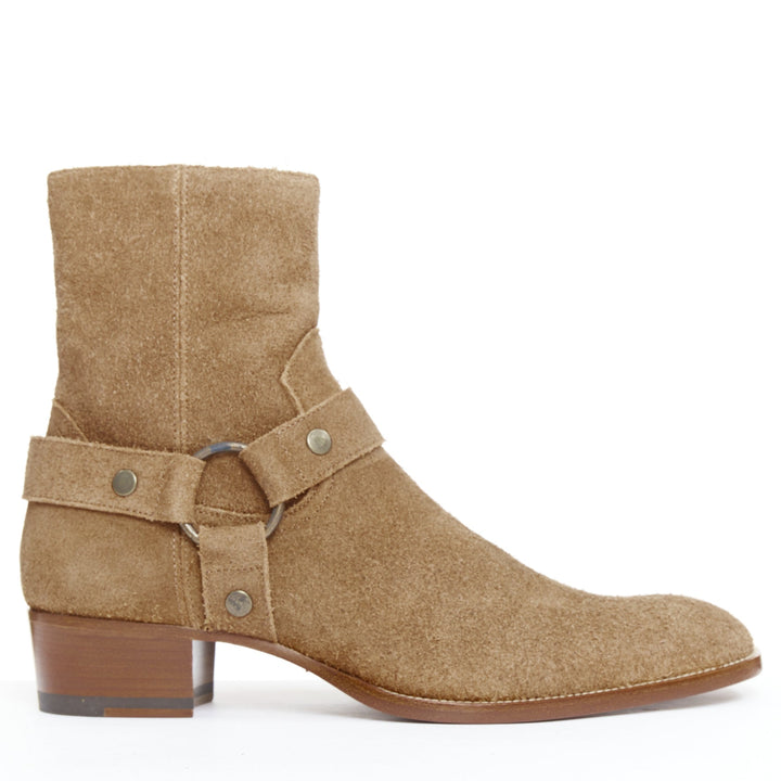 SAINT LAURENT Wyatt brown suede copper ring harness desert boots EU41