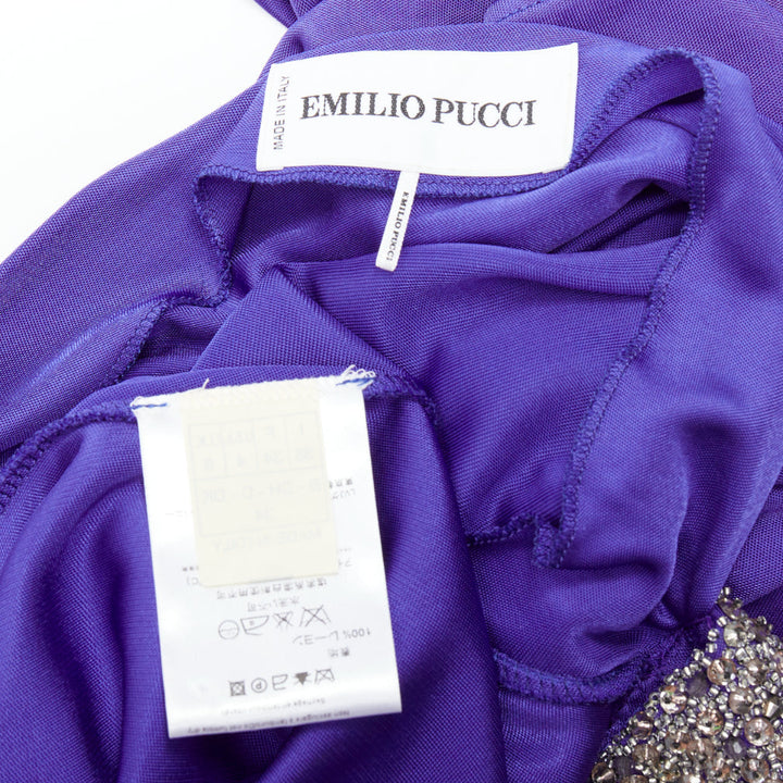 EMILIO PUCCI purple silver beaded neck one shoulder tiered dress IT38 XS