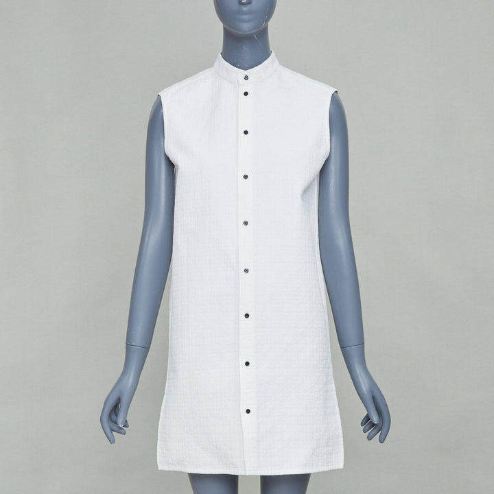 LOUIS VUITTON 2021 white cotton sleeveless mandarin collar shirt dress FR34 XS