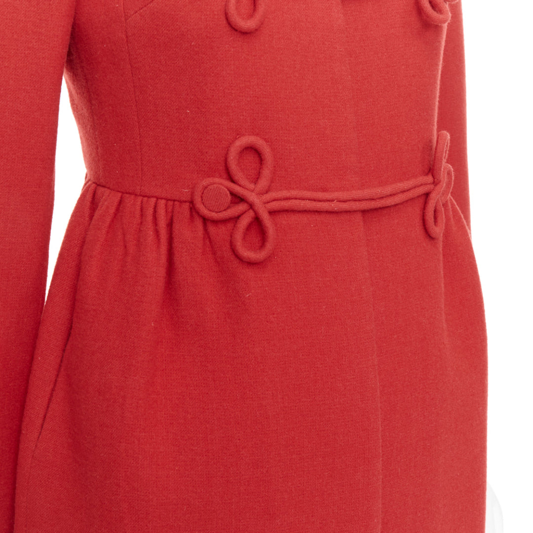 VALENTINO red wool Chinoiserie knot button double breasted coat IT38 XS