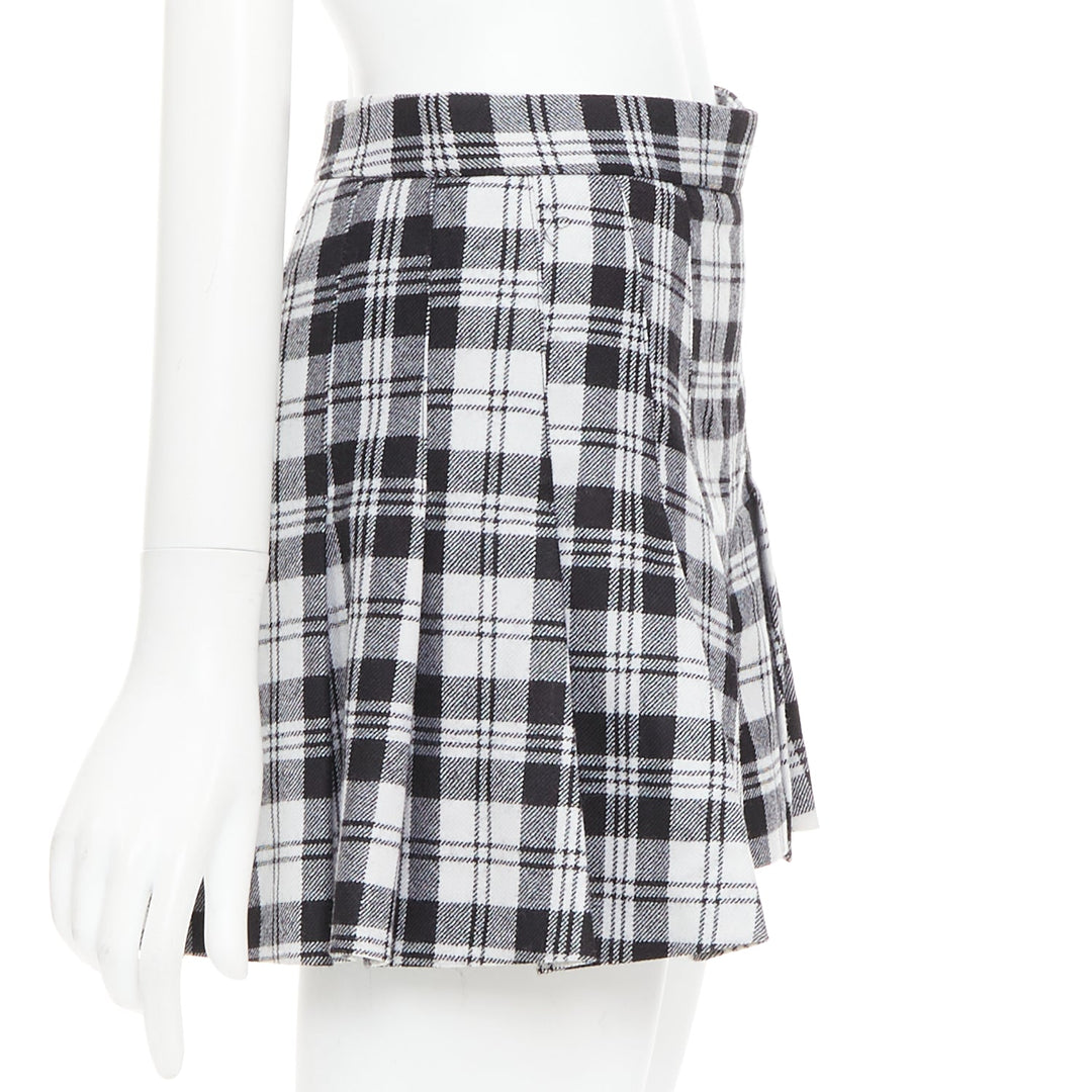 RED VALENTINO black grey 100% virgin wool checked tartan mini skort IT38 XS
