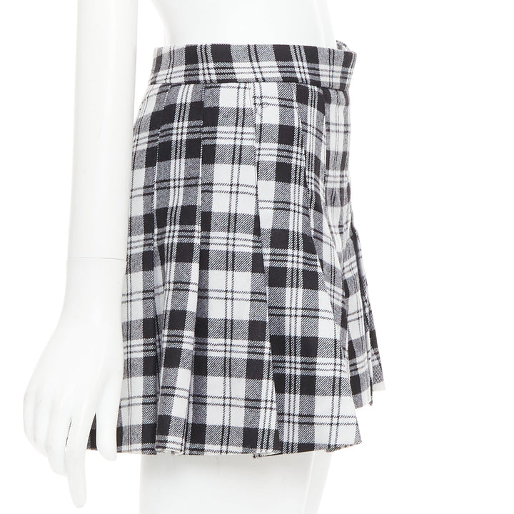 RED VALENTINO black grey 100% virgin wool checked tartan mini skort IT38 XS