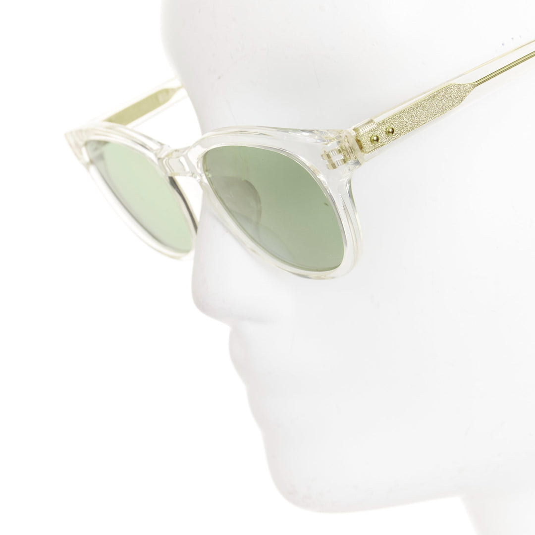 BLANC.. B0009 clear frame gold textured hardware green lens square sunglasses