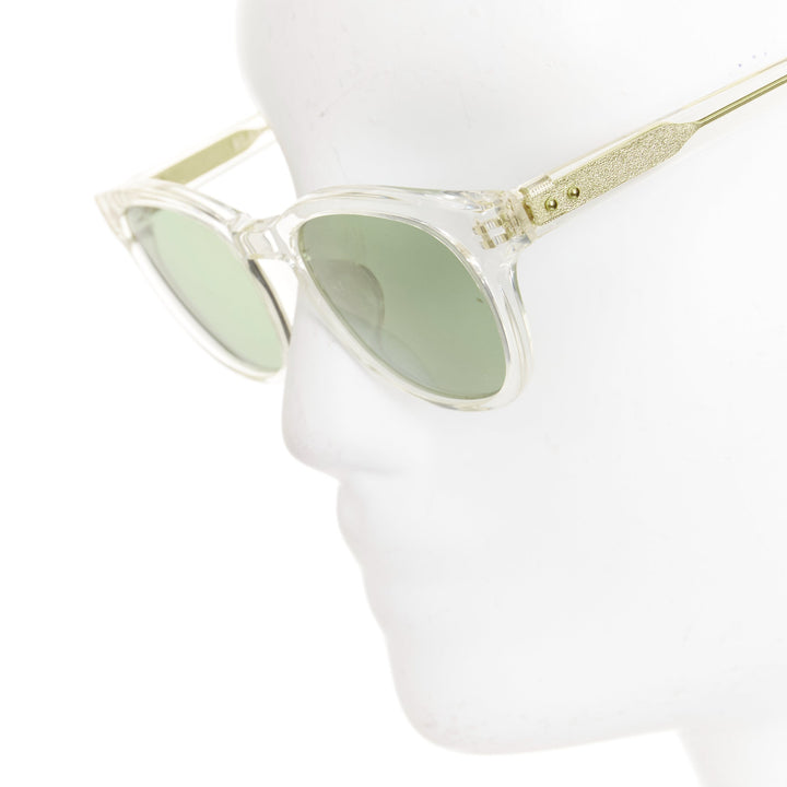 BLANC.. B0009 clear frame gold textured hardware green lens square sunglasses