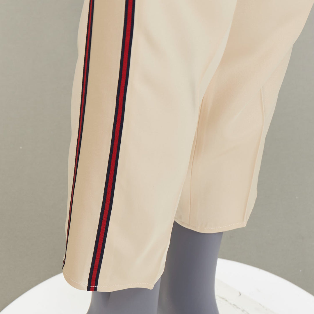 GUCCI 2016  ivory acetate navy red web mid waist cropped track pants IT38 XS