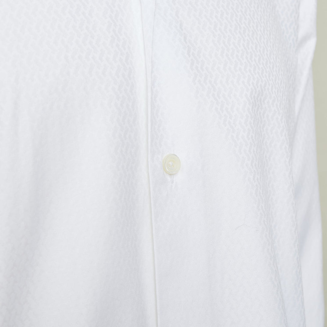 HERMES white dress tonal geometric jacquard cotton luxury button down top EU38 S