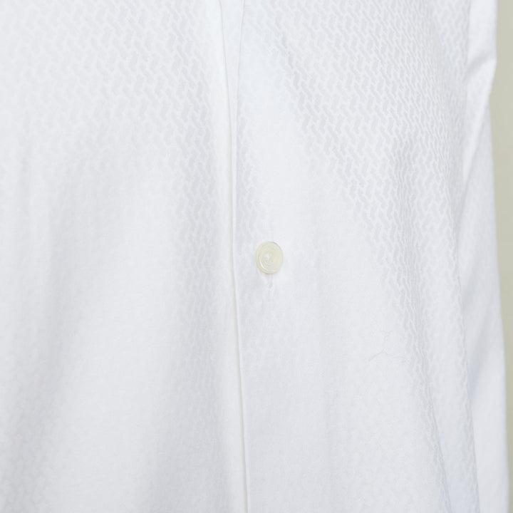 HERMES white dress tonal geometric jacquard cotton luxury button down top EU38 S
