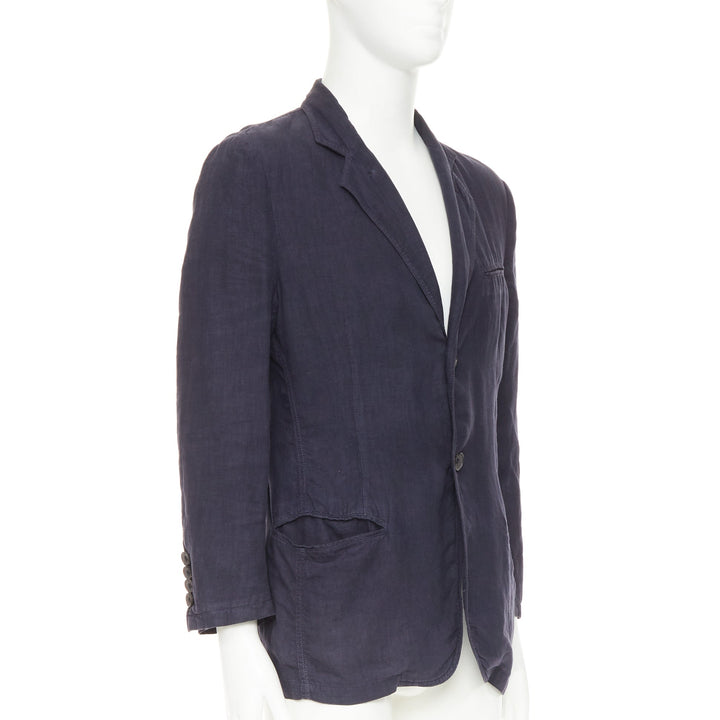 GIORGIO ARMANI navy washed linen cotton  unstructured casual blazer IT46 S