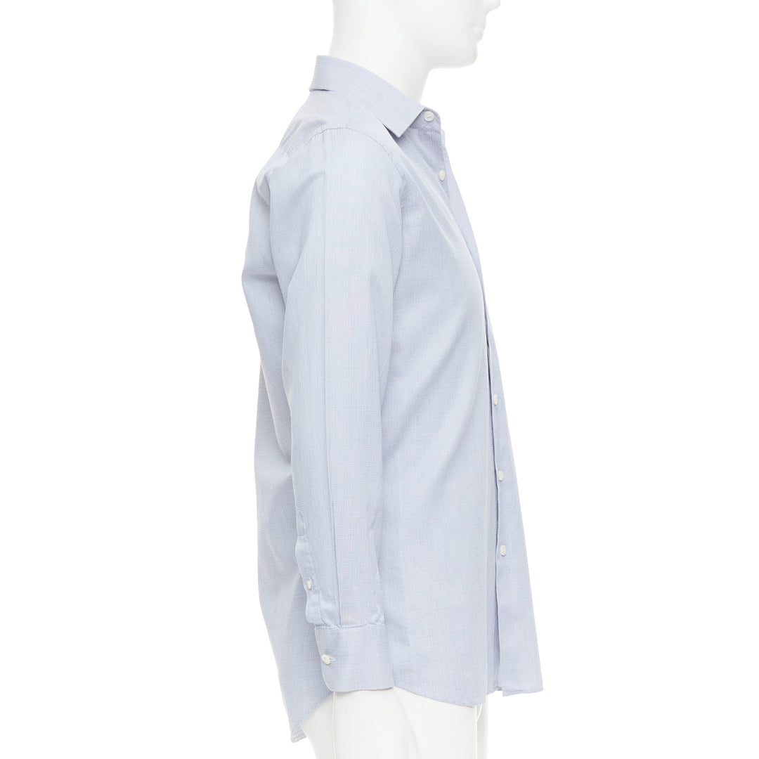 PRADA blue geometric print shell buttons long sleeve collared dress shirt EU38 S
