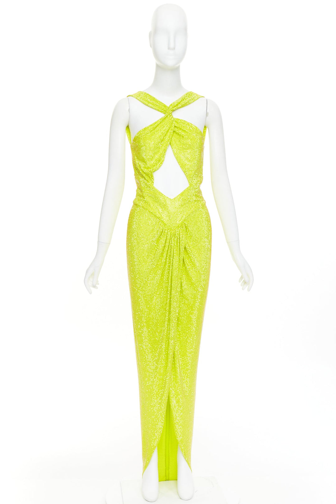 rare ALEXANDRE VAUTHIER COUTURE AW2023 strass crystal neon yellow cut out gown