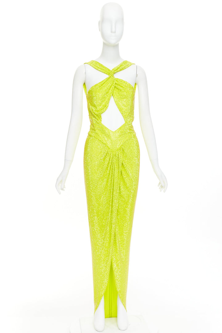 rare ALEXANDRE VAUTHIER COUTURE AW2023 strass crystal neon yellow cut out gown