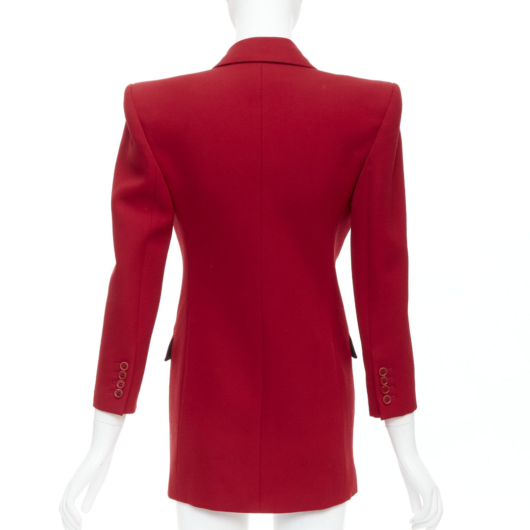 SAINT LAURENT 2022 Runway red wool power shoulder blazer jacket FR34 XS