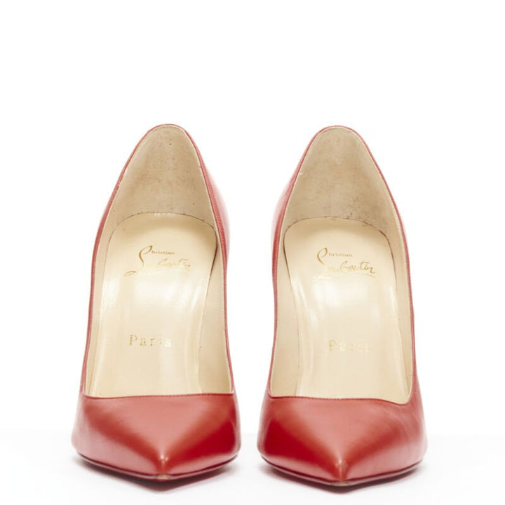 CHRISTIAN LOUBOUTIN Kate 100 lipstick red leather pointy pigalle high pump EU36