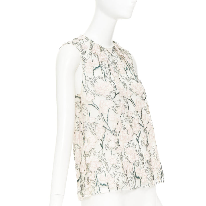 GIAMBATTISTA VALLI pink metallic green floral embroidered treillage top IT40 XS