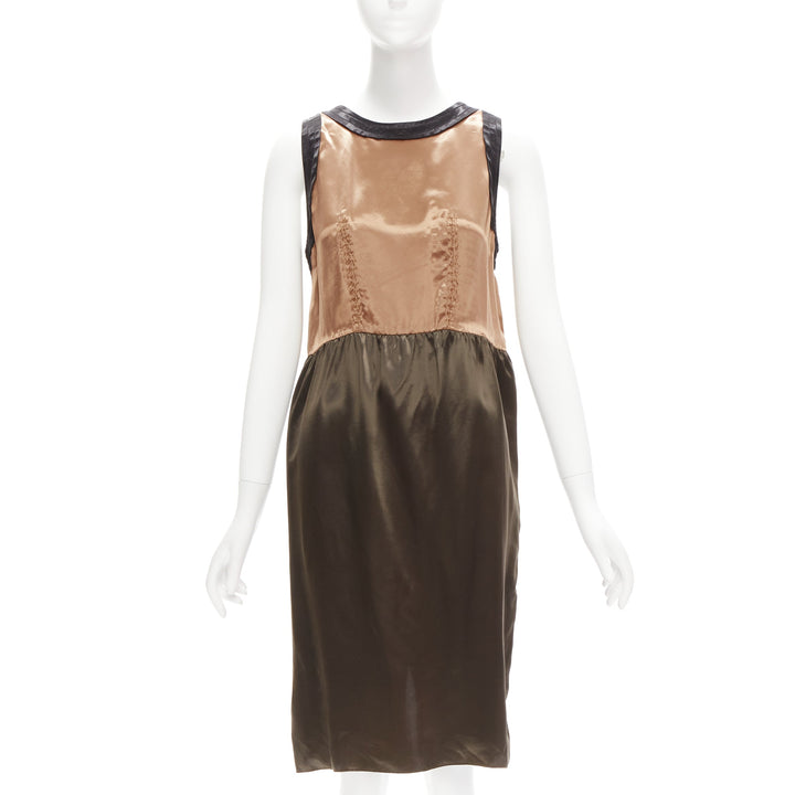 MARNI 2011 bronze brown satin colorblocked sleeveless dress IT40 S