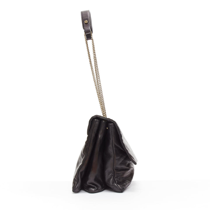 LANVIN Sugar black soft lambskin leather quilted flap chain shoulder bag